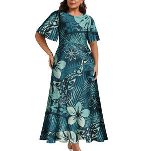 Venta al por mayor Arte del Pacífico Moda Samoan Girls Puletasi Tiare Maxi Vestido Personalizado Tribal Tattoo Tapa Siapo Imprimir <span class=keywords><strong>en</strong></span> la demanda Vestido <span class=keywords><strong>de</strong></span> las mujeres - Product Image 3
