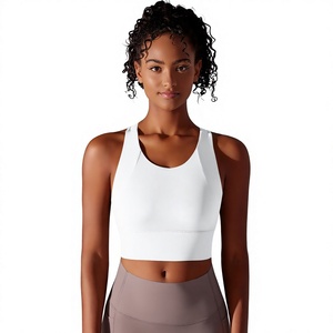 Débardeur court sans couture pour femme, couleur unie, col rond, respirant, en Spandex et Polyester, idéal pour le yoga, coupe classique - Product Image 1