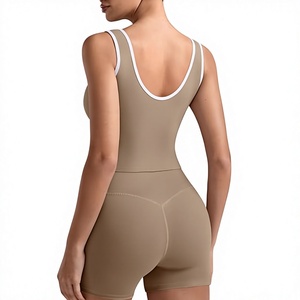 Ensemble débardeur de yoga sans coutures et short cycliste taille haute pour femme, col en V profond, bretelles spaghetti, couleur unie, tenue de sport et fitness - Product Image 2