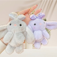 Peluches et jouets en peluche : Lapin rose mignon et moelleux, avec nœud, porte-clés Thème Journée de la Terre, pour machine à griffes