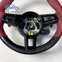 Volant en fibre de carbone pour Porsche 911 992, cuir rouge bordeaux, surpiqûres rouges, sans logo, personnalisation sportive