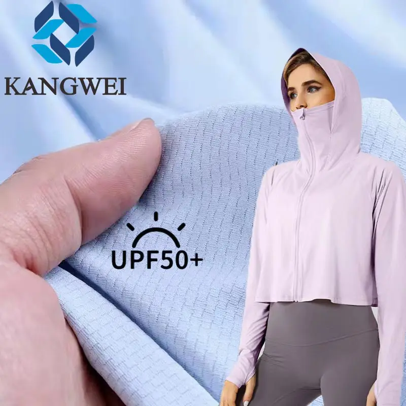 Örnek ücretsiz UPF 50 + nefes Uv dayanıklı koruma Anti UV geri dönüşümlü Polyester Spandex streç kumaş uniqlo açık