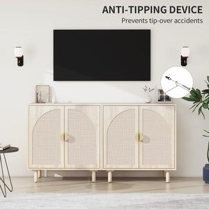 Buffet de rangement en rotin, armoire d'appoint à 2 portes en cannage, credenza en bois style <span class=keywords><strong>bohème</strong></span>, idéal pour le salon et la cuisine - Product Image 4