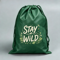 Sac à cordon pliable simple en non-tissé laminé résistant à l'eau avec logo personnalisé pour chaussures, sac de sport, rangement artisanal