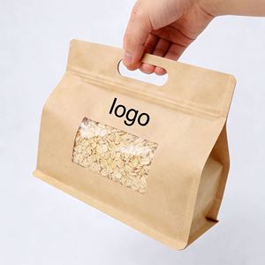 Custom Recycled Brown Kraft Paper Zip <b>Lock</b> Bag With Die Cut <b>Handle</b> & <b>Window</b> Ideal for Food & Snack Packaging - Product Image 1