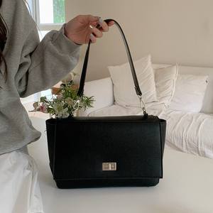 Women's Tote Bag Black Solid Color <b>Lock</b> Flap Shoulder Bag Casual Crossbody Everyday Use - Product Image 2