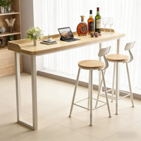 Table de bar mobile en bois massif de style nordique, longue et étroite, pour balcon ou fenêtre, idéale pour les salons de thé ou les cafés, avec chaises hautes incluses.