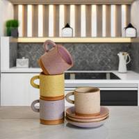 Nouveauté design unique couleur émaillée verres européen après-midi thé vintage en céramique latte café thé tasse et soucoupe