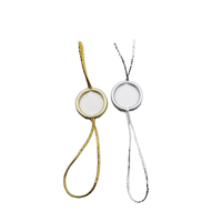 Nouvelles étiquettes suspendues en corde élastique or/argent, imprimées numériquement, avec cordon extensible et sceau métallique, design personnalisé pour vêtements