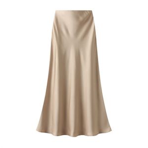 Jupe longue en tissu soyeux brillant Design Sense pour femme, taille haute, coupe ajustée, style vintage, automne - Product Image 5