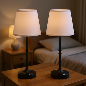 Lampe de table sans fil moderne, lot de 2, batterie rechargeable, abat-jour en tissu, lumière LED blanche, lampe de bureau pour chambre à coucher, base en métal, ampoule E26 - Product Image 2
