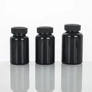 Manufacture Price 250ml PET Black Plastic Bottle Pill Capsule Jar Medicine container Package with CRC Lid