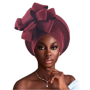 Turban plissé à couche d'espace pour femmes africaines de luxe avec fleur extensible pour dames nigérianes Aso Oke Headtie - Product Image 4