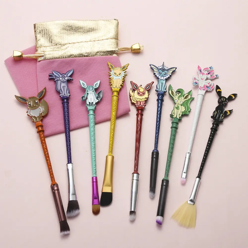 Kawaii Anime Cartoon Periphery Metal Makeup Brush Foundation Blush Make Up Brush Beauty Tools 9pcs Pocket Elf Makeup Brushes Set