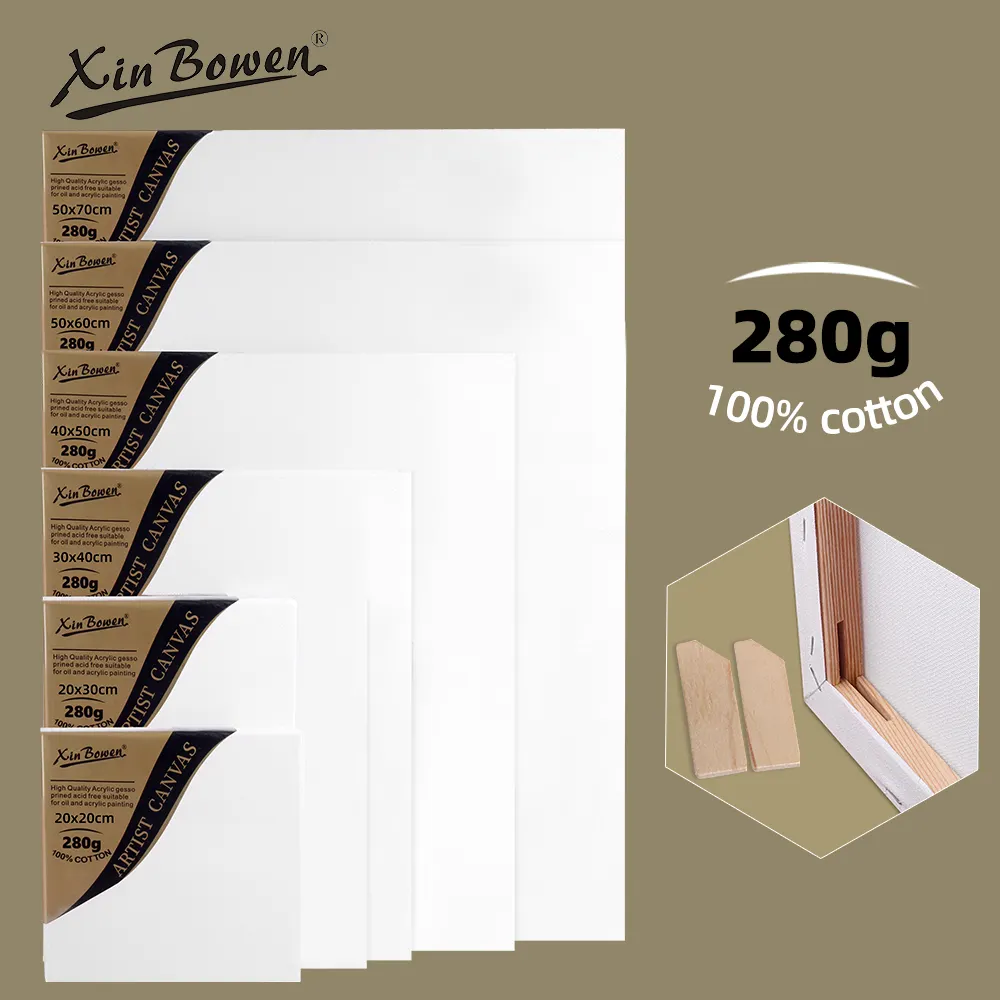 Xin Bowen 280Gms ผ้าใบสีที่ว่างเปล่ากรอบภาพวาดอุปกรณ์เสริมที่มี8ชิ้นไม้สำหรับศิลปินวาดภาพ