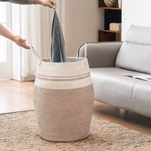 Wholesale Price Multi-color <strong>Large</strong> Foldable Cotton Rope Woven Blanket Laundry Hamper <strong>Basket</strong> <strong>Storage</strong> <strong>Basket</strong> with Handle - Product Image 3