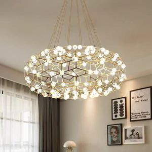 Lámpara de Araña de Acero Inoxidable Creativa Minimalista Posmoderna, Lámpara de Techo para Sala de Estar con Diseño de Cielo Estrellado, Lámpara Colgante con Diseño de Nido de Pájaro - Product Image 2