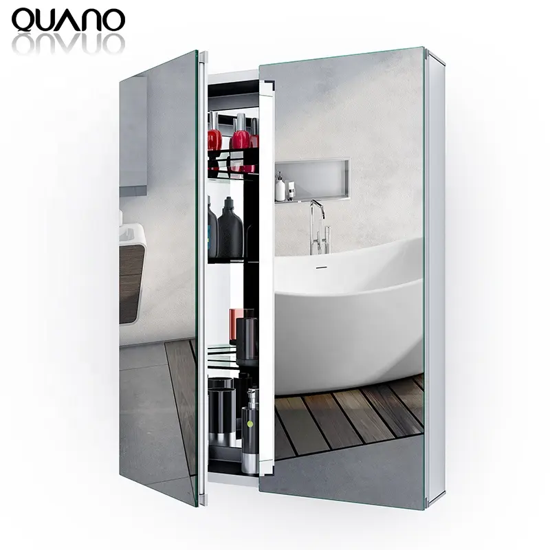Large Storage Wall Mounted Bathroom Mirror Cabinet with Double Mirrored Doors