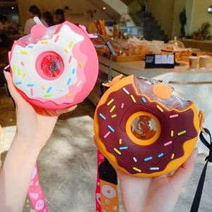 Cheap Donut Shape 380ml Boys Girls Leakproof <b>Drinking</b> Cup Kettle Bpa Free Anti-fall School Kids <b>Plastic</b> Water Bottles With <b>Straw</b> - Product Image 1
