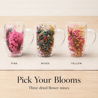 Mug en verre à double paroi avec fleurs séchées mélangées et poignée en verre, tasse à café ou à thé transparente, vaisselle pour la maison, le café ou comme cadeau