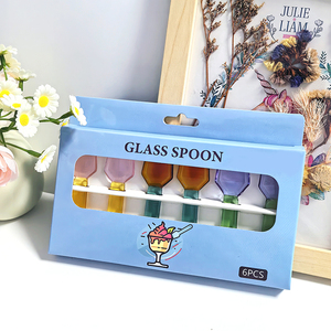 Customized Multi-color Glass Icecream Spoon Set Eco-friendly Creative Glass Spoon Set for Party Smoothies Milkshake