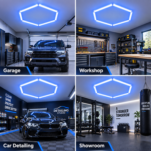 Lampe de plafond modulaire hexagonale à LED bleue, éclairage haute luminosité pour atelier de détaillage automobile, garage - Product Image 3