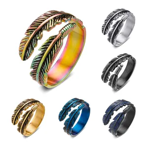 Nuovi gioielli di moda a forma di foglia in acciaio inossidabile placcato oro 18 carati anello fuso personalizzato produzione di massa personalizzata