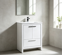 Meuble-lavabo de salle de bain moderne en PVC blanc sur pied, armoire étanche avec double porte et tiroir