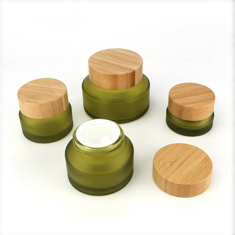 Empty Bamboo Cosmetic Packaging Cream Jar 15ml 60ml 120ml 30g 50g Frosted Lotion Pump Glass Dropper Bottle With Bamboo Lid