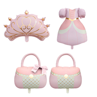 Ballon en aluminium style INS, rose mat, nœud papillon, robe de princesse, couronne, sac, château, mignon, rêveur, pour décoration de fête d'anniversaire de fille