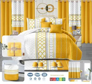Bộ đồ giường 24 mảnh với rèm cửa phù hợp với bộ đồ giường bằng vải cotton với rèm cửa phù hợp với kích thước vua trong kho