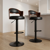 Tabouret de bar moderne en bois de haute qualité avec dossier, base en acier et siège en cuir - Chaise de bar pivotante stable et durable pour usage commercial et domestique