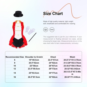 Costumes de cirque Ringmaster pour filles de 6 à 16 ans, justaucorps avec chapeau, baguette magique, gants, ensembles pour cosplay, déguisement, fête à thème - Product Image 6