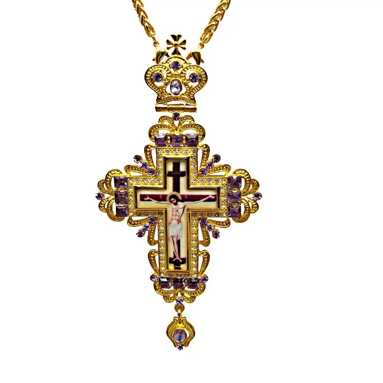 Orthodox Pendant with Strong Gold chain Necklace with free PU Gift Box Zinc alloy ODM Large Pectoral Cross