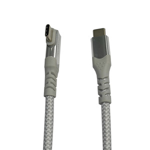 Cable de datos tipo C a C, cable USB trenzado de nailon con curva de 90 grados, carga rápida, color gris plateado, para transmisión de alta velocidad - Product Image 4