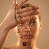 Collier tressé avec pendentifs Bohème Gothique Croix Religieuse Lune Cœur Rose Tarot pour Femme N869