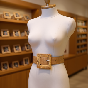 Cintura con fibbia quadrata in resina Gc Bark, larghezza 3,5 cm, cintura in tessuto stile bohémien per donne e ragazze - Product Image 2