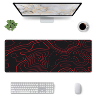 Grand tapis de souris de jeu topographique rouge noir étendu avec bords cousus avec tapis de clavier à base antidérapante pour bureau de travail