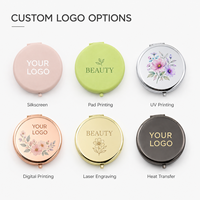 Logo personnalisé Miroir de poche en métal double face Miroir de maquillage compact rond en or avec pochette en velours (cadeau/souvenir d'événement)