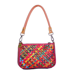 Bolso de Mano de Cuero Vacuno Genuino para Mujer, con Asa Superior Trenzada, Diseño a Rayas en Contraste de Color, Bolso Pequeño de Hombro/Axila - Product Image 5