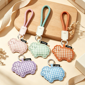 Cute Sheep Bag Charm Gingham Plush Keychain with Braided Rope Wrist Strap for <b>Handbag</b> Purse <b>Backpack</b> Decoration - Product Image 1