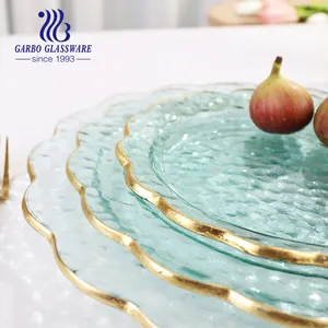 Fancy Handmade High-end New Design Flower Glass Plate Clear Food Serving Dish Flower Decor Fancy Dinnerware Gold Foil Edge Glass Plate
