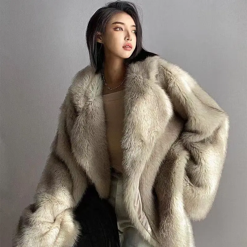 2023 Luxo Winter Fur Coat Moda Racoon Fox Fur Coat para as mulheres