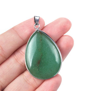 Perak piring Air bentuk tetesan air Cabochon kristal alami Batu Aventurine liontin untuk Kalung Mode Perhiasan untuk wanita - Product Image 1