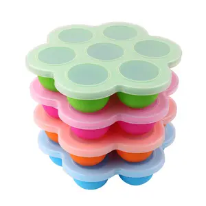 Reusable 7 holes Silicone Baby Food Storage tray Silicone Egg Bites Molds container With Lid