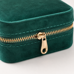 Luxury Velvet Jewelry Organizer <b>Box</b> with Mirror Zipper Closure and Travel Jewelry Storage Compartments for small jewelry storage - Product Image 3