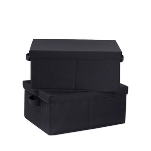 2 Pack Stackable Cardboard Storage <b>Bins</b> <b>with</b> <b>Lids</b> & Carrying Handles, 16.5*11.8*7.5 Inch Black Sturdy Home Closet Organizer Box - Product Image 1