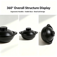 Pot en céramique peu profond 3L durable antiadhésif écologique avec couvercle double usage (pot/bol) résistant à la chaleur à large ouverture compatible gaz