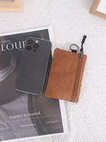 Dompet Kecil Unisex Kanvas dengan Penutup Ritsleting Tas Portabel Ultra-Ringan dan Tali Gantungan untuk Penyimpanan Kunci/Kartu