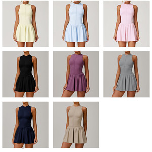 Pakaian Tenis Cepat Kering Wanita GH, Pakaian Yoga Kerah Tinggi Setengah Resleting, Gaun Olahraga Aktif, Rok Yoga Nilon dengan Saku - Product Image 6